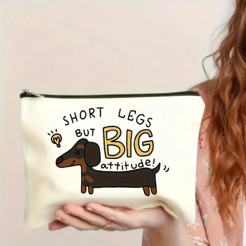 {NEW} Cute Cartoon Dachshund Cosmetic Bag Beige
